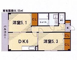 ラ・プランタン大藤 4階2DKの間取り
