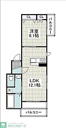 グランパルク紫雲 201 2階1LDKの間取り