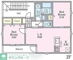 Ｅｖｅｒ　ｇｒｅｅｎ　ｐｌａｃｅII 2階2LDKの間取り