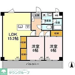 ジェルメ武蔵中原 2LDKの間取図画像