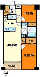 レジディア武蔵小杉 2LDKの間取図画像