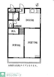 ヴァンヴェール鶴見壱番舘 2DKの間取図画像