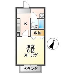 フォーレスト21A館 2階1Kの間取り