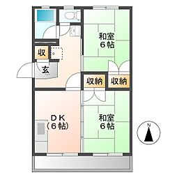 南町ニュータウンA棟 1階2DKの間取り
