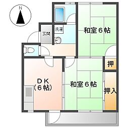 市村コーポ第一 2階2DKの間取り