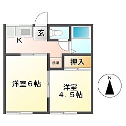 スカイコーポB 2Kの間取図画像