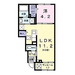 佐久市三河田アパート 1LDKの間取図画像