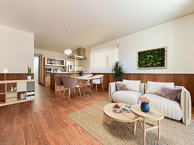 3号棟【LDK14.5帖】インテリアショップで見掛けた「あの家具」も置ける、ゆったりとした空間。時に広さが上質な寛ぎの時間になる事も。