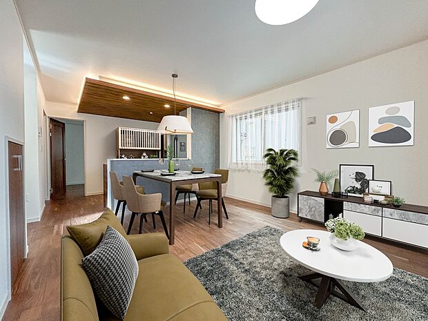 5号棟【LDK15.8帖】流行に左右されず、将来にわたって価値が継続する「上質」な佇まい。※現況の物件写真に、CGによる画像処理（家具等の配置）がされています。