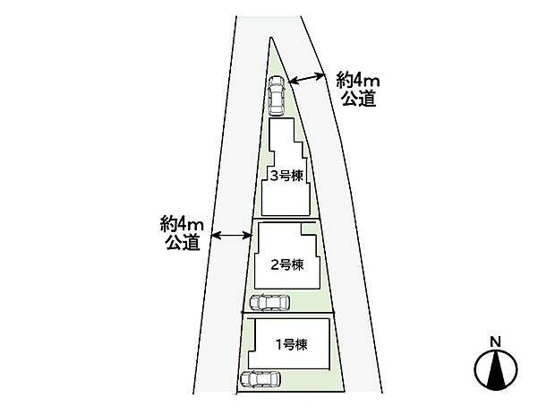 【区画図】接道状況/西側公道4Ｍ、東側公道4Ｍ