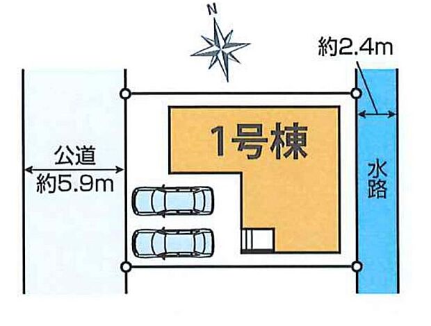 【区画図】敷地面積135.58m2。駐車スペース2台分