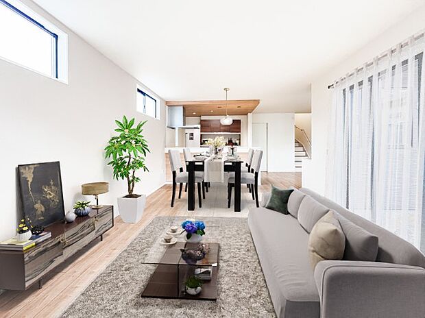 【17.8帖LDK】スタディーカウンター付きのファミリスペース約3.7帖とLDK17.8帖で21帖以上のゆとりのあるスペースです。家具はCGで実際にはつきません。