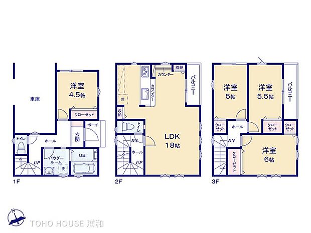 2号棟【間取り-4LDK】LDK18帖・対面キッチン・キッチン収納・スタディカウンター付　図面と異なる場合は現況を優先