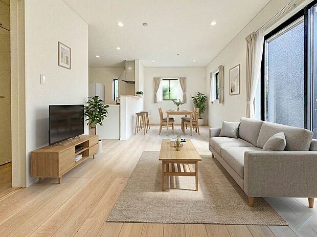 2号棟【LDK14.8帖】インテリアショップで見掛けた「あの家具」も置ける、ゆったりとした空間。時に広さが上質な寛ぎの時間になる事も。