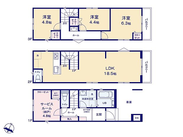 【間取り-C号棟-】広々とした18.5帖のLDKが魅力的です。