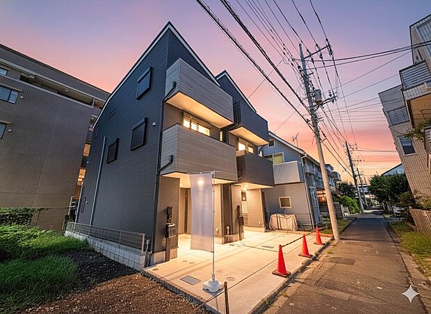 【外観-C号棟-】与野駅徒歩4分の好立地。駅チカでも落ち着いた街並みとなっております。 ※CG加工による、ライトアップとなります。実際の夕暮れ時の雰囲気とは異なる場合がございます。