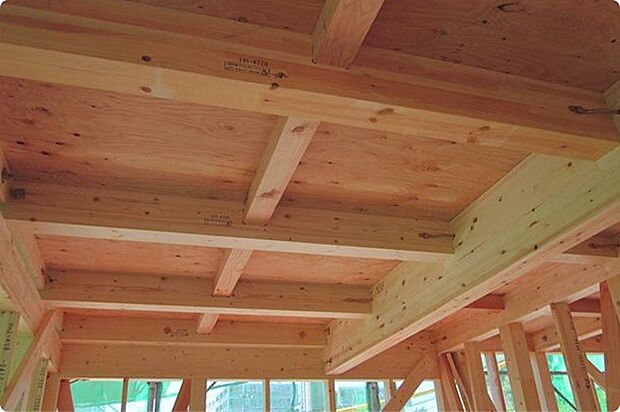 床をひとつの面として家全体を一体化することで、横からの力にも非常に強い構造となります。