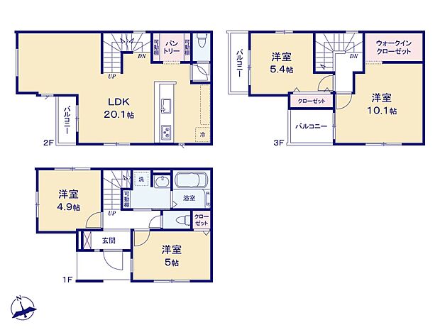 【間取り図】LDK20帖、パントリー、洋室10.1帖