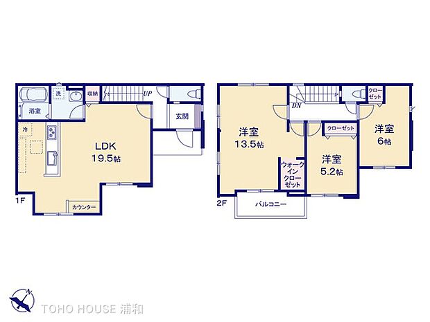 【間取り図】LDK19.5帖、全室南向き