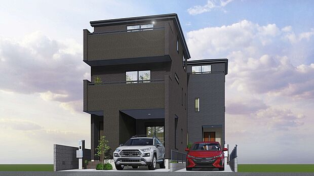 1号棟【-完成予想パース-】 堂々たるファザード。優美に佇む外観。暮らす家族と来訪者の目をの楽しませる演出。