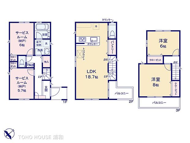 3号室【間取り図】LDK18.7帖で解放感あり
