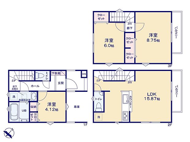 1号棟【間取り図】主寝室8.75帖！収納豊富