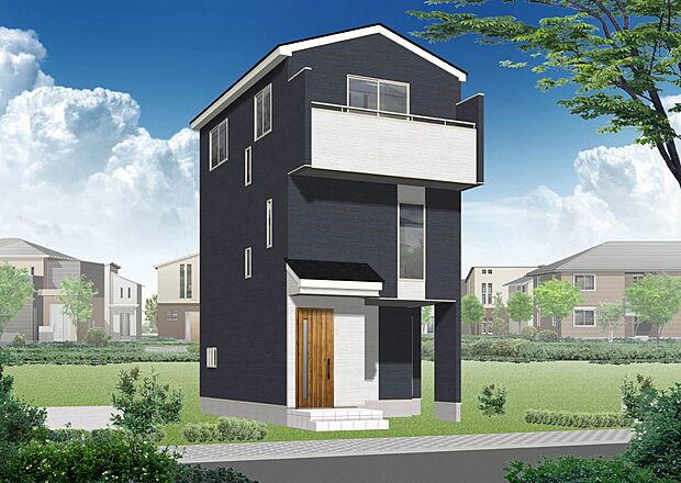 1号棟【-完成予想パース-】 堂々たるファザード。優美に佇む外観。暮らす家族と来訪者の目をの楽しませる演出。