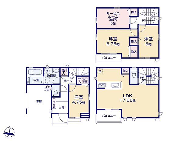 【間取り】D号棟　3LDK+　広々リビングに充実した住空間。