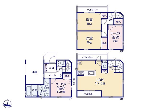 【間取り】I号棟　2LDK+2S　広々リビングに充実した住空間。