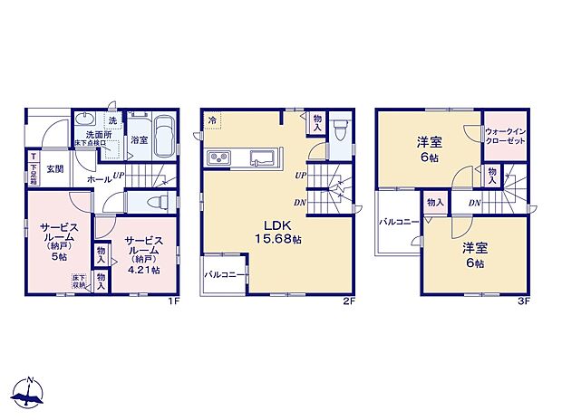 【間取り】J号棟 2LDK+2S 広々リビングに充実した住空間。