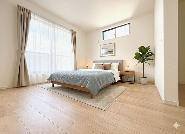 【洋室】一日の疲れをいやしてくれる主寝室。時を忘れて過ごす場所として過ごせるお部屋。※現況の物件写真に、CGによる画像処理(家具等の配置)がされています。