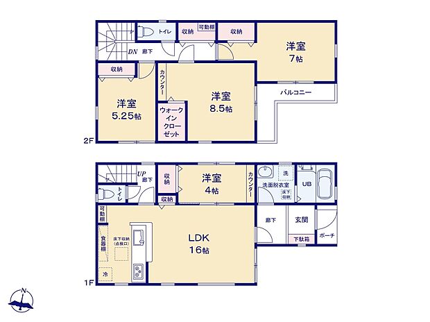 【間取り図】2階建て 4LDK LDK16帖