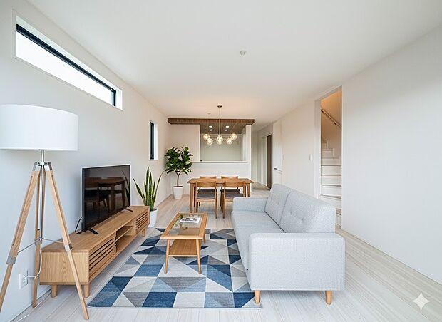 1号棟【LDK18帖】うららかな陽射しがどのお部屋にも降り注ぎますように、快適さを追求した間取設計。得難い立地環境での生活を恵みの豊かな永住の地へと変えてくれます。家具はCGで実際にはつきま…