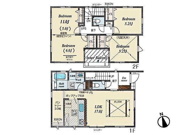 1号棟【間取り】： 3LDK土地面積： 104.34m2建物面積： 102.26m2