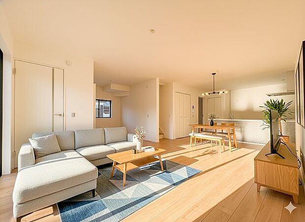 1号棟【LDK17.9帖】爽やかな日差しが差し込む明るいリビングです。