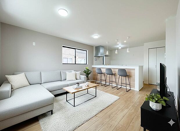 【LDK15.1帖】整然とした空間演出、快適な理想の暮らしの実現は家のみの拘りではなく、そこで暮らす方々にとって素敵な環境である。※現況の物件写真に、CGによる画像処理(家具等の配置)がされ…