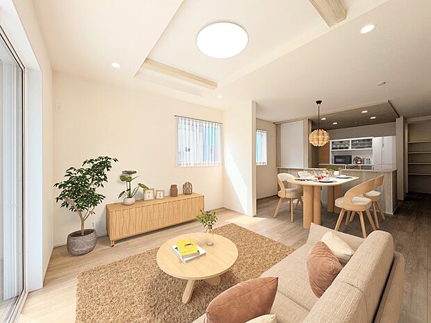 【リビングダイニング】シンプルなデザインの家は風情がある。住む人のこだわりを感じる。外観も内装もいたってシンプル。居心地がよく、家事や趣味、子育てなどにも集中できる。家も人間も熟成するほどシ…