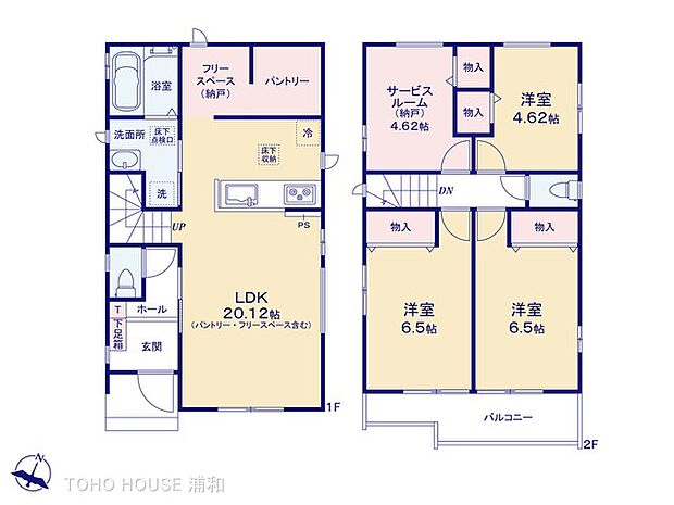 【E号棟 間取り図】2LDK+2S+パントリースペース