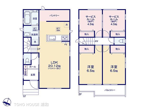 【C号棟 間取り図】2LDK+2S+パントリースペース