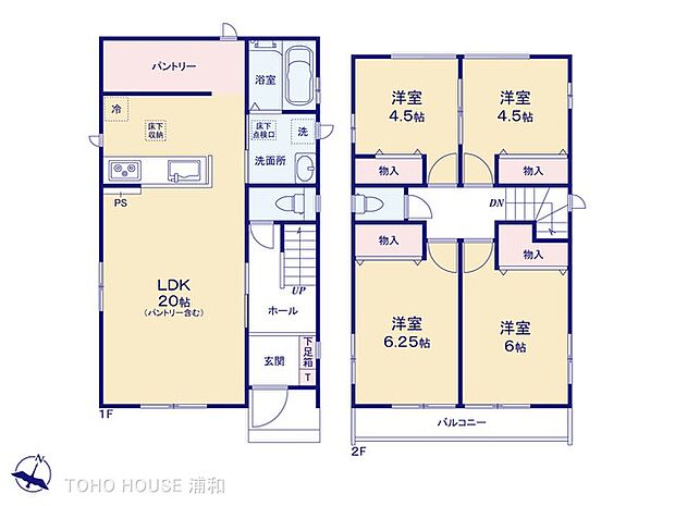 【D号棟　間取り図】2LDK＋2S＋パントリースペース