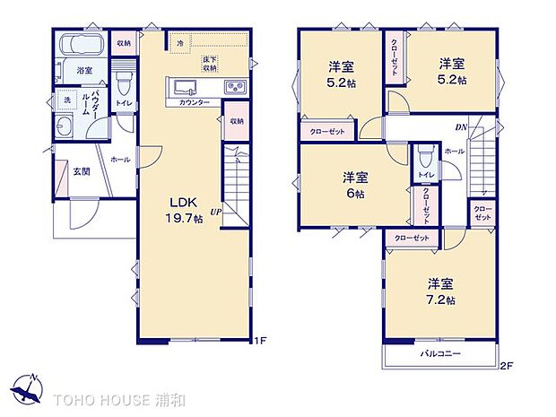 【間取り図】南向き、約20帖のLDKで明るく開放的な空間。