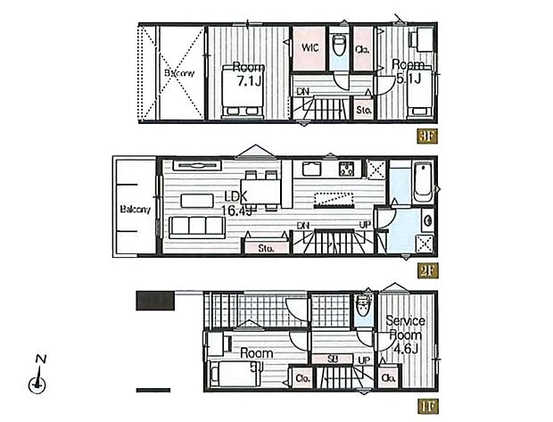 1号棟【間取り図】土地/68.33m2（20.66坪）・建物/112.07m2（33.90坪）※車庫部分7.30m2含