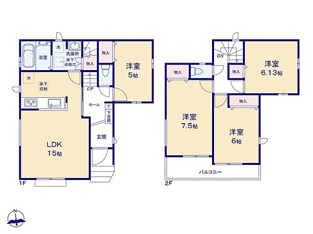 【間取り】LDK15帖/洋室7.5帖/洋室6.12帖/洋室6帖/洋室5帖
