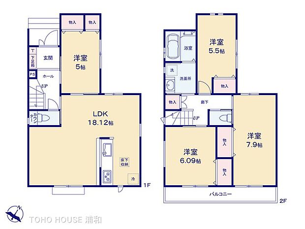 【B号棟　間取り図】4LDK＋カースペース　LDK18.12帖