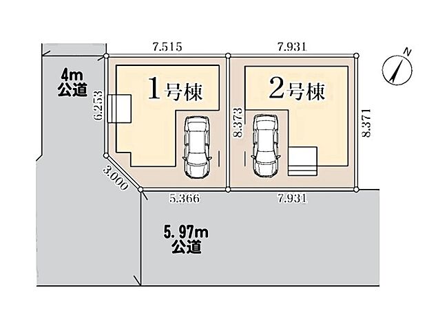 【前面道路】南東側約6ｍ公道・南西側約4ｍ公道