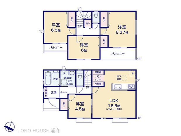 【間取-A号棟-】帰宅後リビングを通らずに手洗いができる導線とパントリーが魅力的。