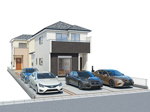 【-完成予想パース-】堂々たるファザード。優美に佇む外観。暮らす家族と来訪者の目をの楽しませる演出。