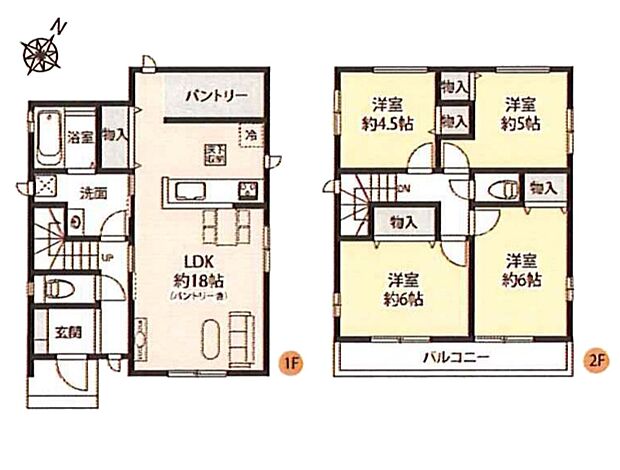 C号棟【間取り】LDK18帖/洋室6帖/洋室6帖/洋室5帖/洋室4.5帖