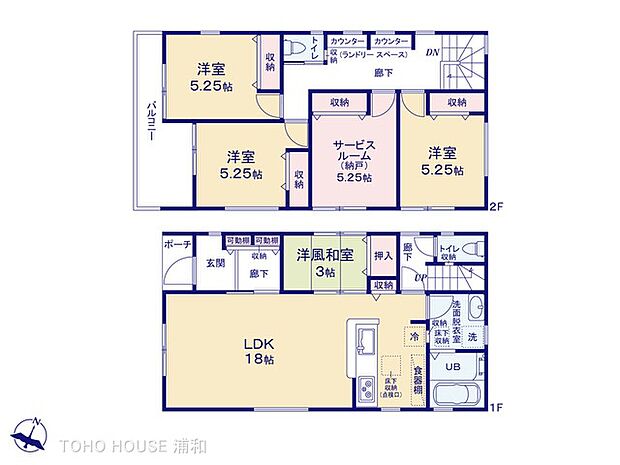 1号棟【間取り図】4SLDK　LDK18帖　リビング隣室に和室3帖あり
