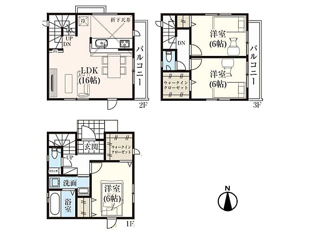 【間取り図】3LDK＋2WIC　ゆとりのある居住空間が確保できます